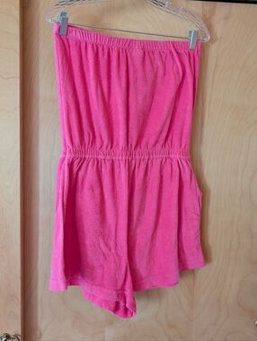 Y2K Granada Hot Pink Strapless Terrycloth Romper